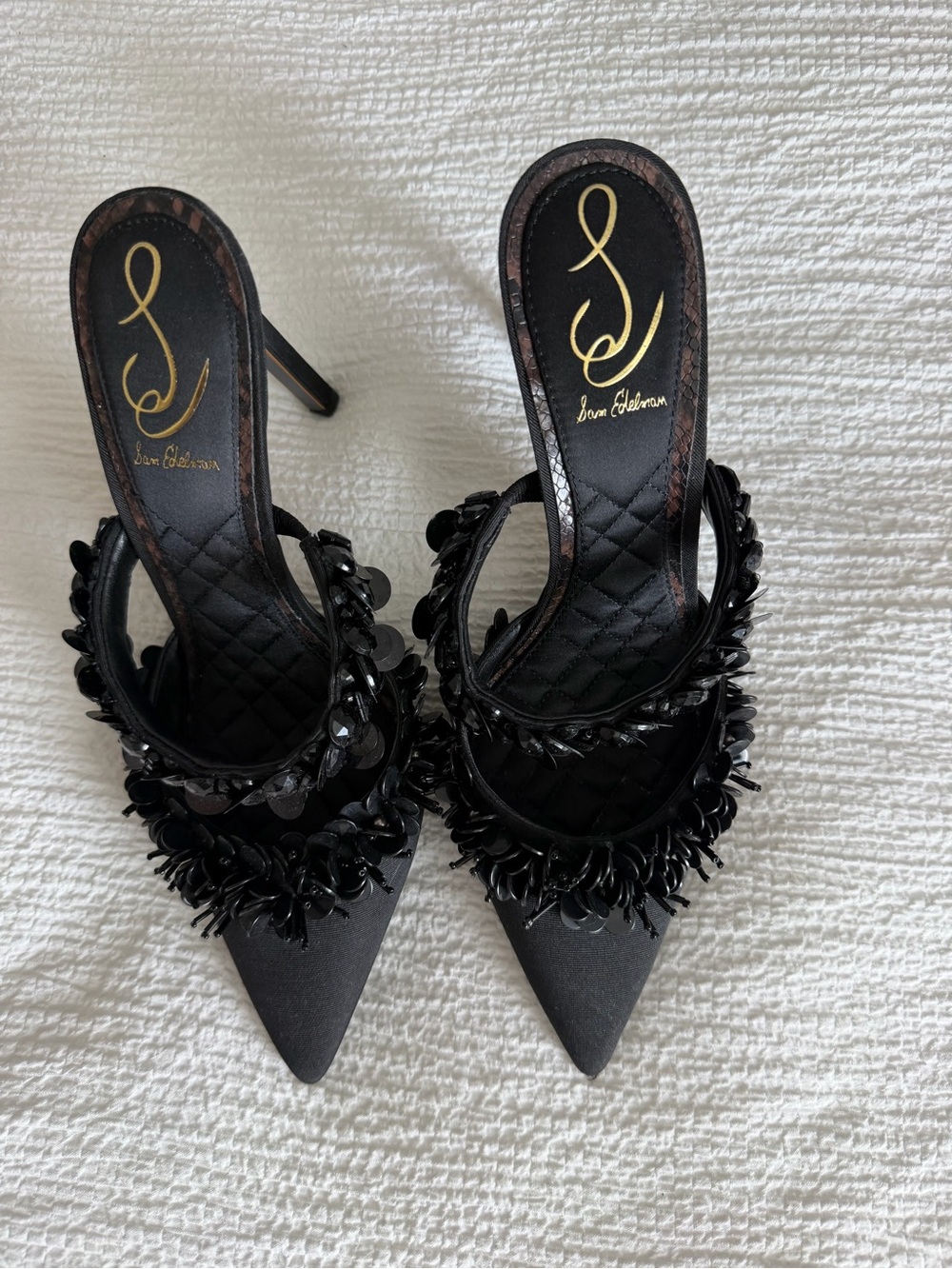 Sam Edelman Black Pointed-Toe Embellished Stiletto Mules - Picture 2 of 4